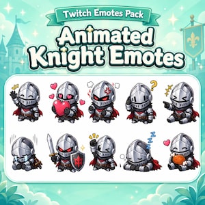 Pack d'émoticônes animées de chevalier pour Twitch, émoticônes GIF de chevalier mignon, émoticônes animées pour Twitch et Discord, 3 tailles de GIF, téléchargement instantané