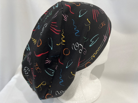 KNIT Slouchy Scrub Hat, Black With Colorful Graffiti, 98  display picture 1