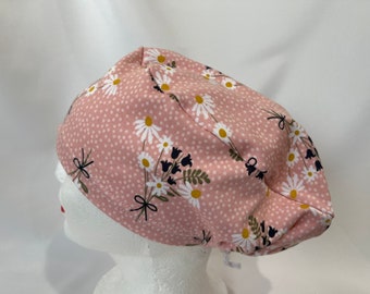 Floral Knit Scrub Hat: Snugfit Cotton Spandex Blend