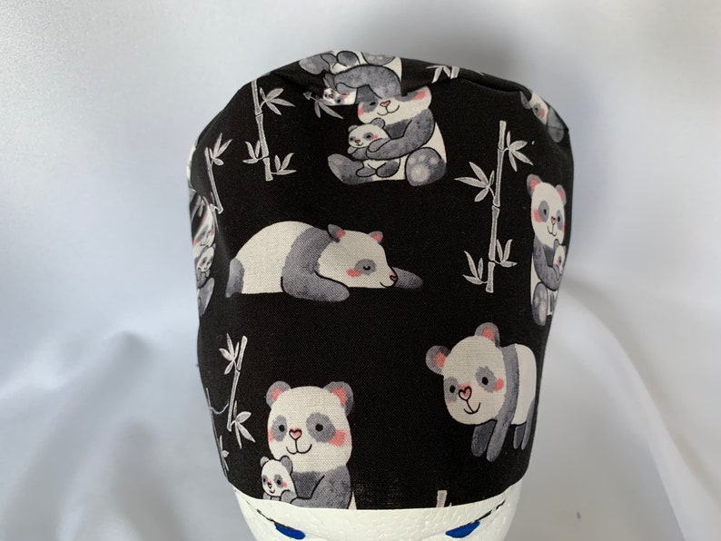 Tie Back Scrub Hat Black With Pandas Etsy