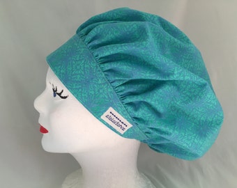 Scrub Hat Bouffant Turquoise with Green