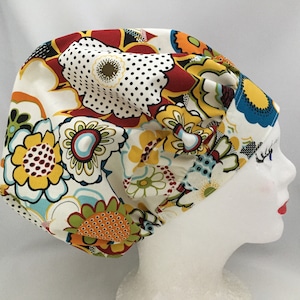 Scrub Hat Bouffant Style, Brother Sister Design Studio Large warm colored floral print