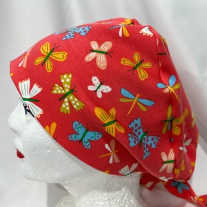 Butterfly Scrub Hat: Cotton Knit Tie Back Pixie Style