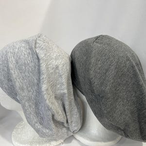 Knit Slouchy Scrub Hat: Heather Gray Jersey, Ponytail Style