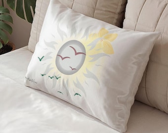 Fronha Sun & Seagulls, Capa de Almofada com Tema de Praia, Decoração Náutica para Quarto, 100% Algodão 66x50cm