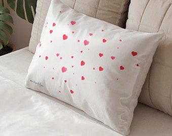 Kussensloop met verspreide hartjes, minimalistisch, subtiel, romantisch boho-beddengoed, 100% katoen, 20x26 cm