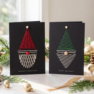 2 Gnome String Art Christmas Card Patterns, Paper Embroidery Template, DIY Thread Craft, Printable PDF, 2 Designs, 5x7, Video Tutorial