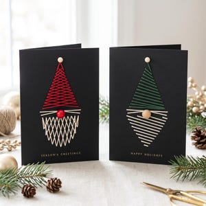 2 Gnome String Art Christmas Card Patterns, Paper Embroidery Template, DIY Thread Craft, Printable PDF, 2 Designs, 5x7, Video Tutorial