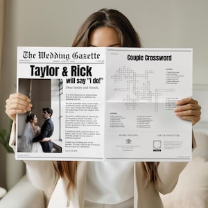 Save The Date Newspaper Template Canva, Wedding Program & Maid of Honor Invitation, Editable Itinerary, Marriage News Paper Announcement