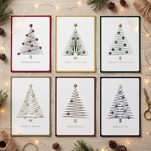 6 plantillas de tarjetas navideñas de arte con hilo, patrón de bordado en papel en PDF, diseños de árboles con cuentas imprimibles, manualidades navideñas con hilo, 5x7 Evergreen