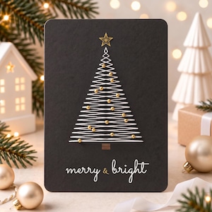 Christmas Tree Thread Card Pattern, Gold Bead Paper Embroidery, String Art Template PDF