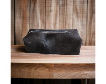 Toiletry bag, toilet bag, cowhide black - unisex