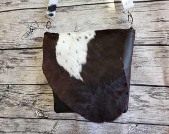 KUHIE®, shoulder bag made of leather and cowhide in black and white