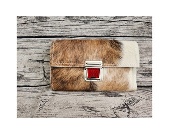 Cowhide purse "XL", clutch made of three-colored cowhide, 20 x 13 cm