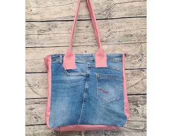 Jeans bag "Upcycling" with leather and jeans, KUHIE®