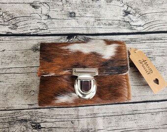 Cowhide purse Heidi Gr. M, 15 x 11 cm, made of brown and white cowhide