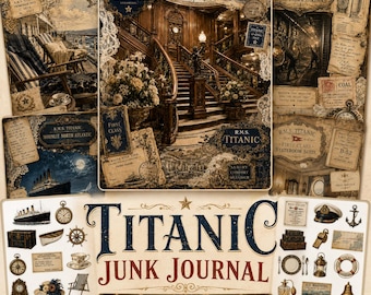 Kit per junk journal a tema Titanic / 80 pagine, 30 ritagli di precisione (download digitale)