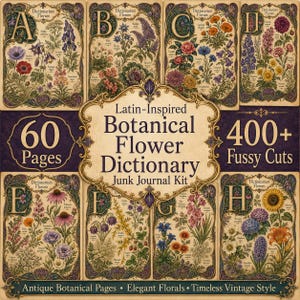 Botanisk blomlexikon skräpjournalkit | Vintage latinska fussy cuts, Ephemera (digital nedladdning)