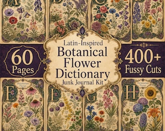Kit de diario creativo con diccionario botánico de flores / Recortes vintage en latín, efímeros (descarga digital)