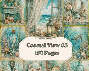 Vintage Coastal Junk Journal Kit, Shabby Chic Beach Ephemera, Nautical Scrapbook Paper (Digital Download)