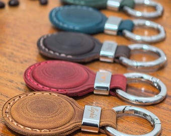 Personalized Leather AirTag Holder, Crazy Horse Leather Key Ring, Custom Engraved AirTag Keychain, Gift for Him,Dad, Husband, Apple Lover