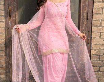 Op maat gemaakt Punjabi Patiala Salwar Kameez pak, Indiase bruiloft, feestelijke etnische kleding, traditionele kleding, designer Punjabi driedelig pak