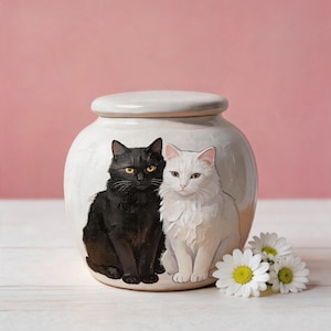 Cat Portrait Urn for Two Cats Hand Painted Two Cat Urn for Ashes Custom Pet Memorial Gift Ceramic Cat Memorial with Names