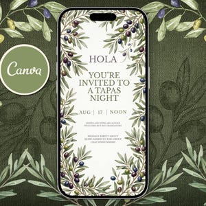 Olive Branch Digital Party Invitation, Mediterranean Dinner Evite, Editable Text Message Electronic Invite, Tapas Night, Instant Download