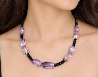 Natural Ametrine & Black Spinel Necklace: 925Silver Lock 16 and 18 Inch Length Women Necklace