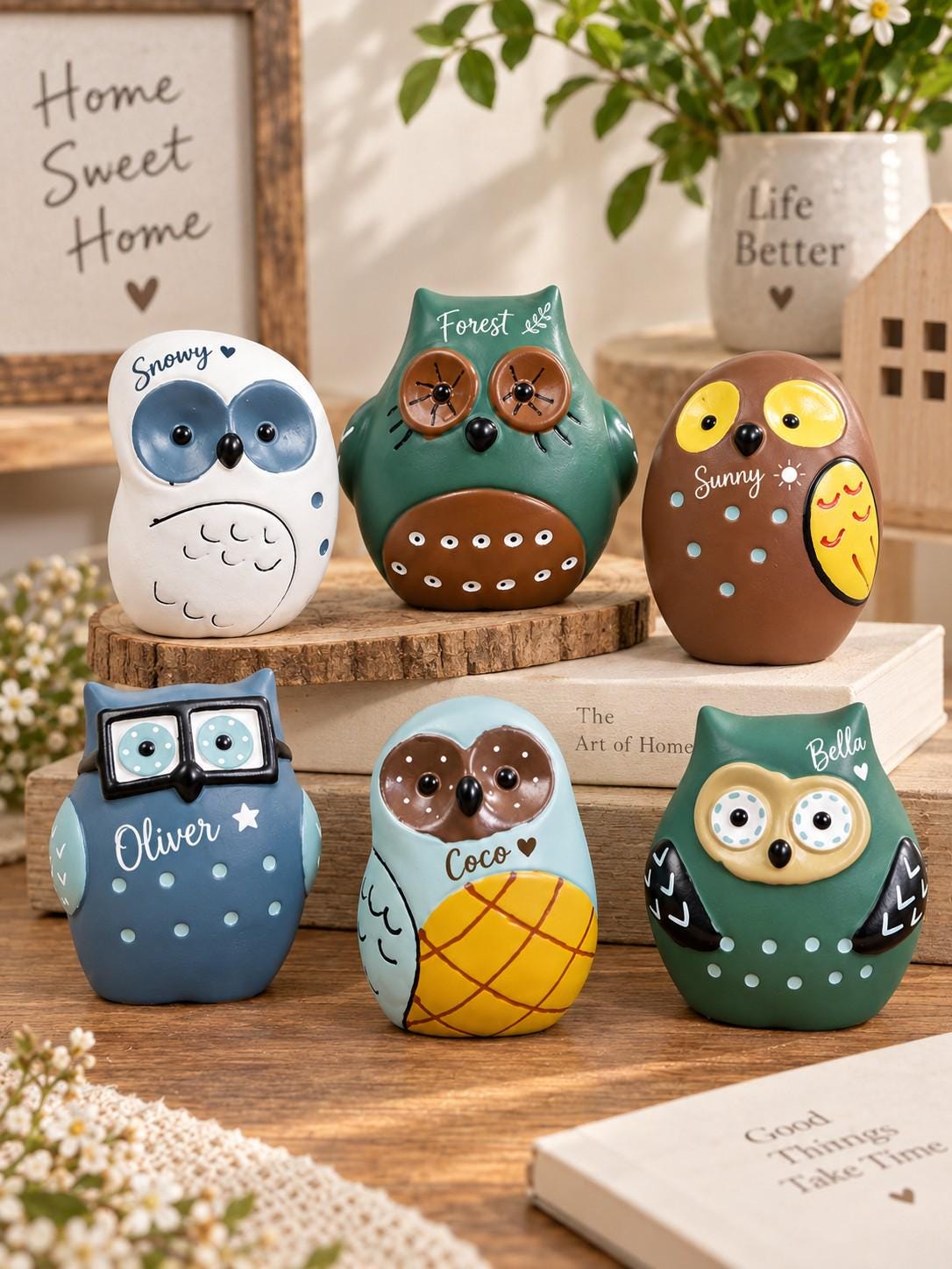 Personalized Ceramic Owl Figurine, Custom Name Miniature Bird Statue, Woodland Bookshelf and Office 