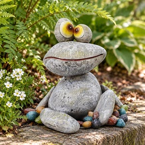 Whimsical Frog Garden Statue, Stone Look Resin Frog Figurine, Funny Outdoor Yard Decor, Patio Ornament, Frog Lover Gift, Housewarming Decor