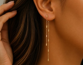 Orecchini pendenti minimalisti con catena dorata, delicati orecchini lunghi pendenti, orecchini in acciaio inossidabile placcato oro 14 carati, gioielli per tutti i giorni, regalo per lei