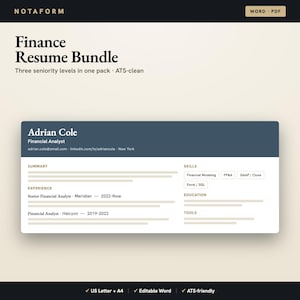 Finance Accounting Resume Bundle, Graduate to Controller, CPA Career Pack, Editable Word and PDF, ATS Friendly, Letter and A4