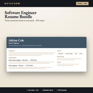 Lebenslauf-Paket für Software-Ingenieure, Vom Berufseinsteiger zum Engineering Manager, ATS-optimierte Word-Lebenslaufvorlagen, Entwickler-Lebenslauf, US Letter und A4, 2026