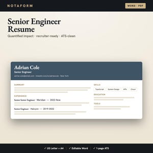 Software Engineer Resume Template, Senior Developer CV, Systems and Scale Metrics, Editable Word and PDF, ATS Friendly, Letter and A4