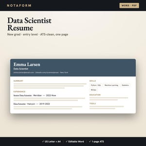 Data Science Resume Template New Grad, Machine Learning Resume, Editable Word and PDF, ATS Friendly, Letter and A4