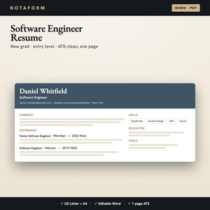 Cv-sjabloon voor software-engineers (pas afgestudeerden), ontwikkelaars-cv, projecten en GitHub, bewerkbaar in Word en PDF, ATS-vriendelijk, briefpapierformaat en A4-formaat.