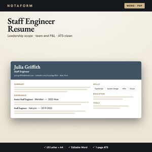 Staff Engineer Resume Template, Engineering Manager CV, Technical Leadership, Editable Word and PDF, ATS Friendly, Letter and A4
