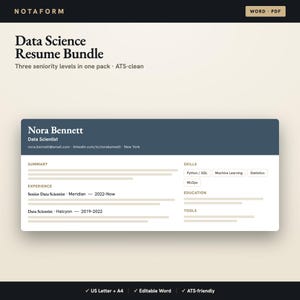 Data Science Resume Bundle, New Grad to Head of Data, Machine Learning Career Pack, Editable Word and PDF, ATS Friendly, Letter and A4