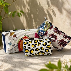 Necessär med handgjord patchwork, kosmetiska väska med bohemiskt tryck, sminkväska med quiltad patchwork, brudtärne- och tacksägelsepresent