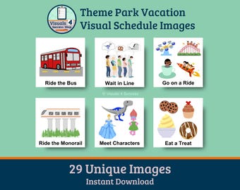 Vacation Visual Schedule of Theme Park Activities | Disney Vacation Visual Schedule | Universal Vacation Visual Schedule | Autism | ABA