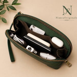 Leather Tech Organizer Bag | Handmade Travel Cable Case, Gadget Pouch, Cowhide
