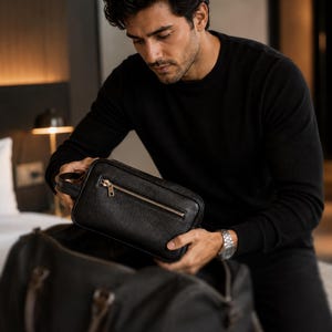 Full Grain Leather Tech Organizer Pouch | Travel Electronics Cable Bag
