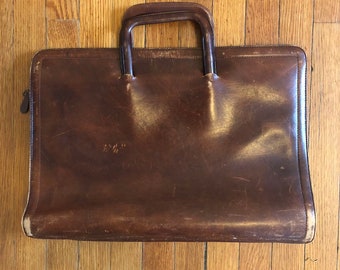 Vintage LEDERER Briefcase JSF Leather Brown Attache Bag Mens Made in Italy Bssz0