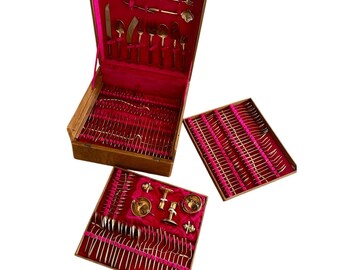 Vintage Tony’s Gems Plated Brass 150 Pieces 12 Person Flatware Set