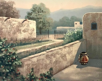 Painting by E.Lee Southwestern Courtyard 49" x 39"