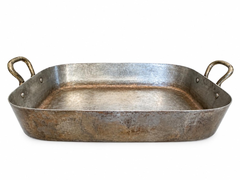 Vintage Solid Copper Rectangular Roasting Tray Pan Side Handles image 1