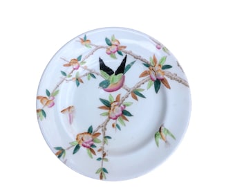 Antique W.A.A. William A Adderley hand painted bird bone China salad plate THORN