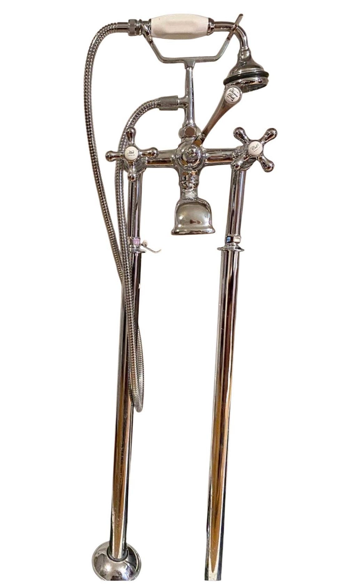 Classic Floor-mount Clawfoot Tub Shower Faucet With Riser and Enclosure ...