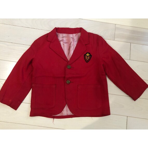 Manteau Sport Vintage Garçon Taille 3T Rouge - Style Blazer Boutons Dorés, Occasion Très Bon état